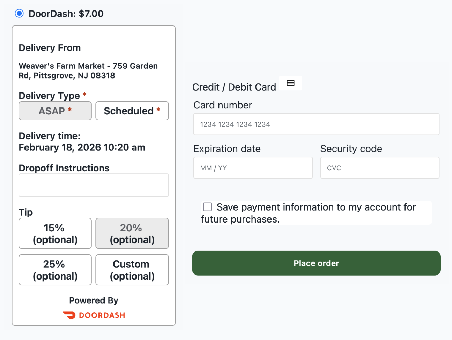 Checkout form preview