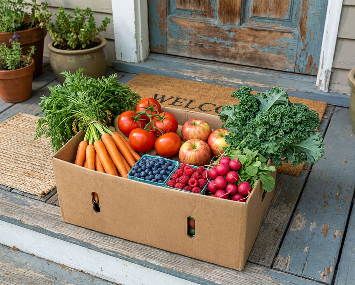 Customer receiving a farm share box