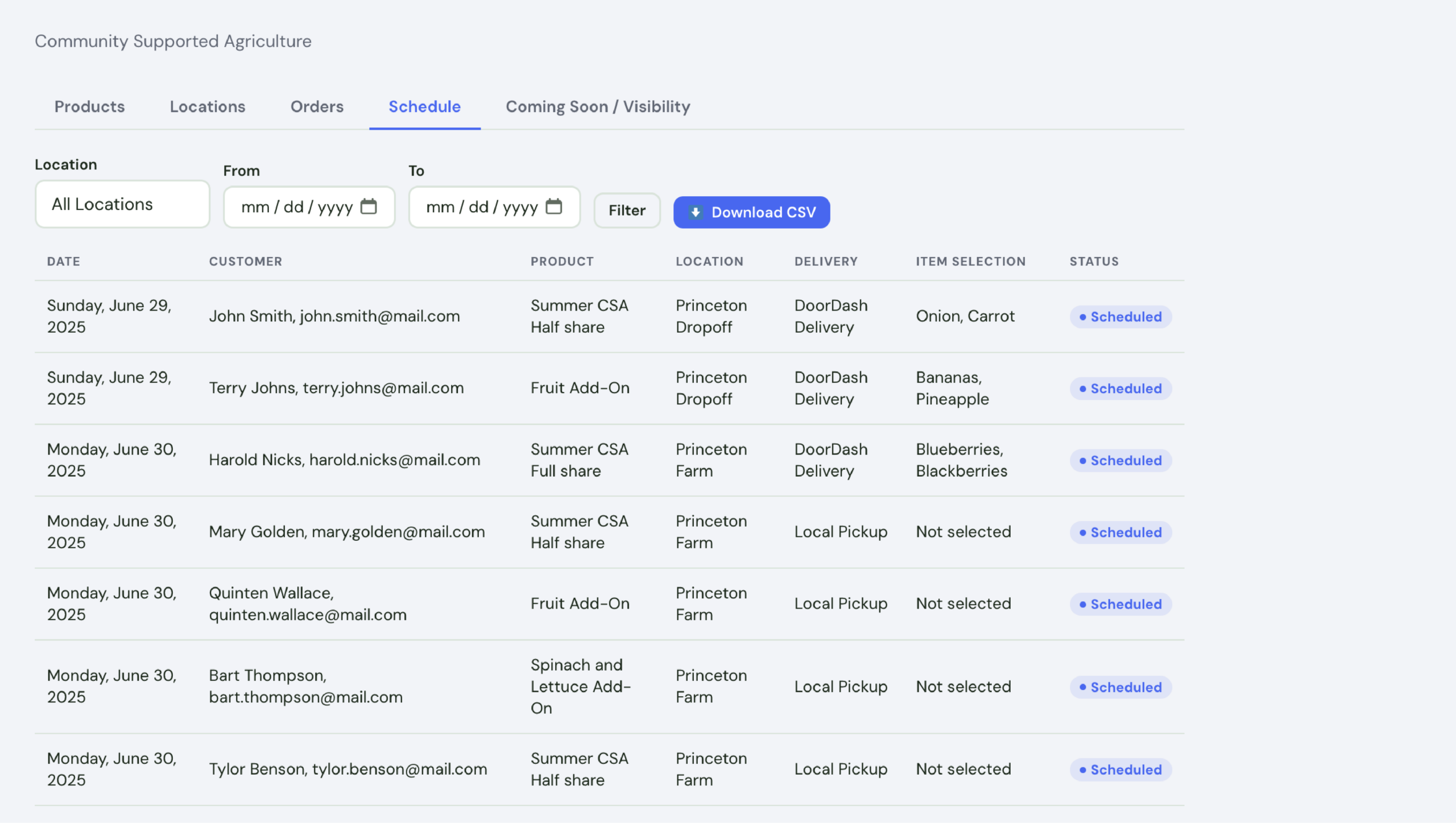FarmTab CSA order review and download interface