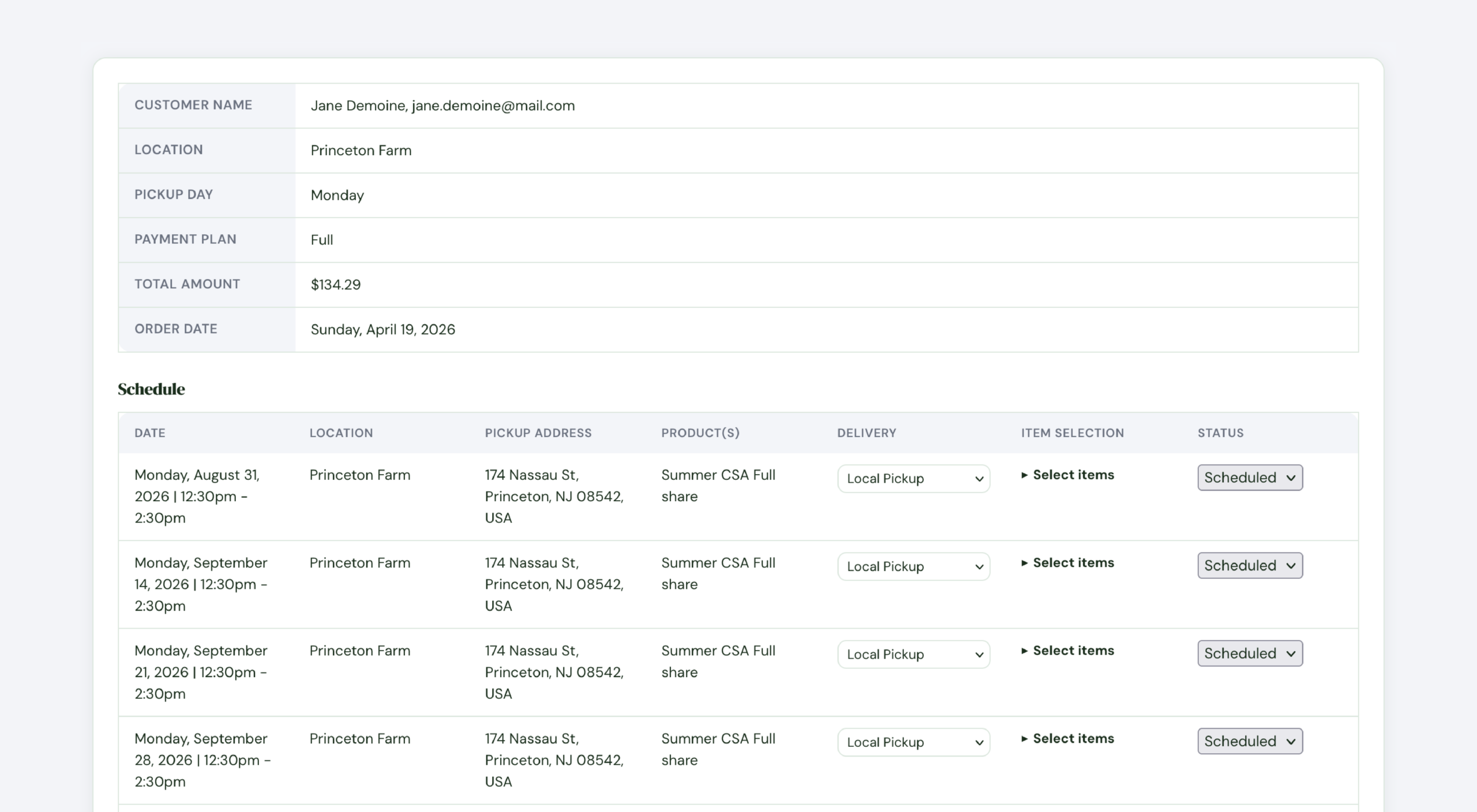 FarmTab CSA Scheduler interface preview