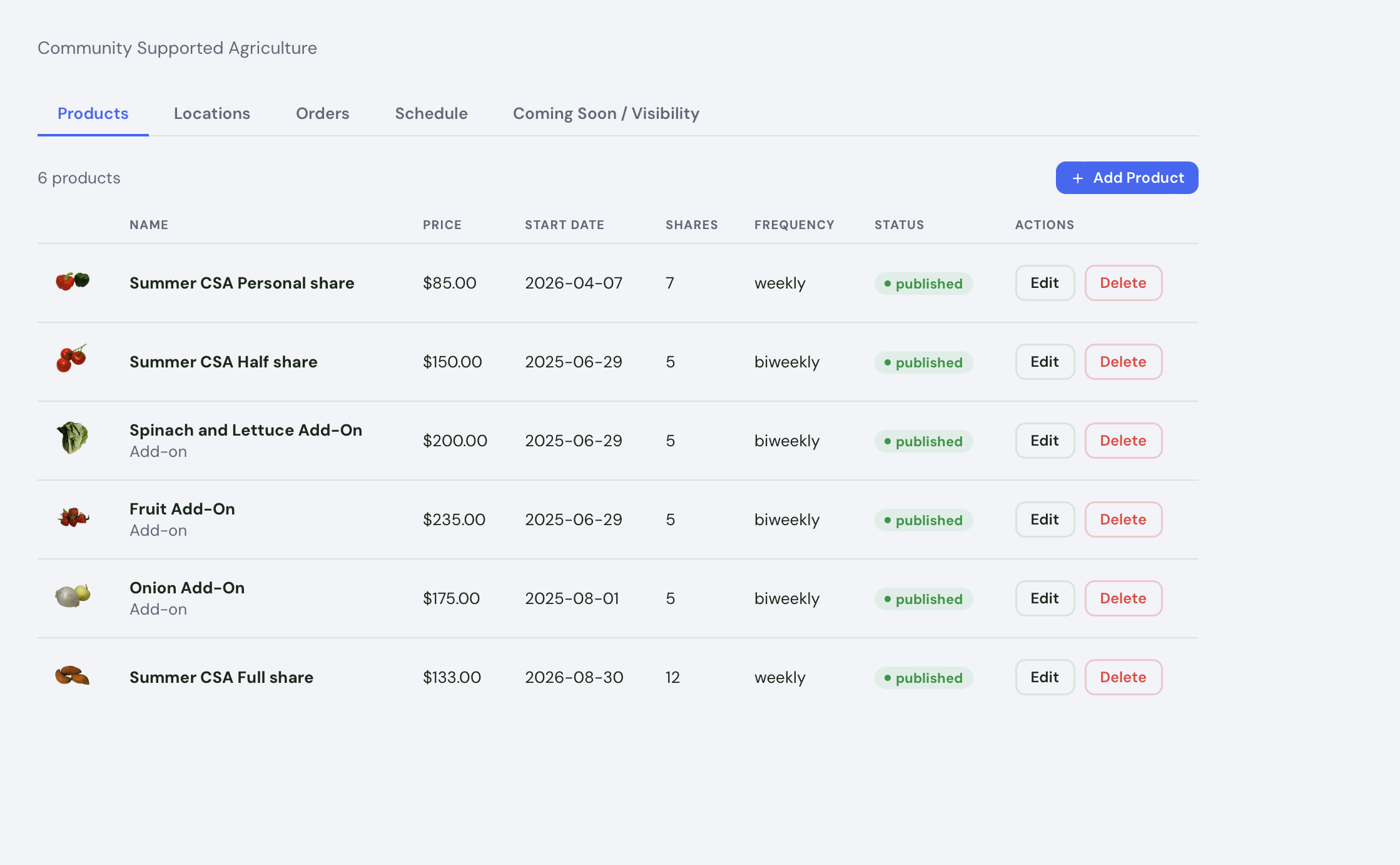 CSA schedule view