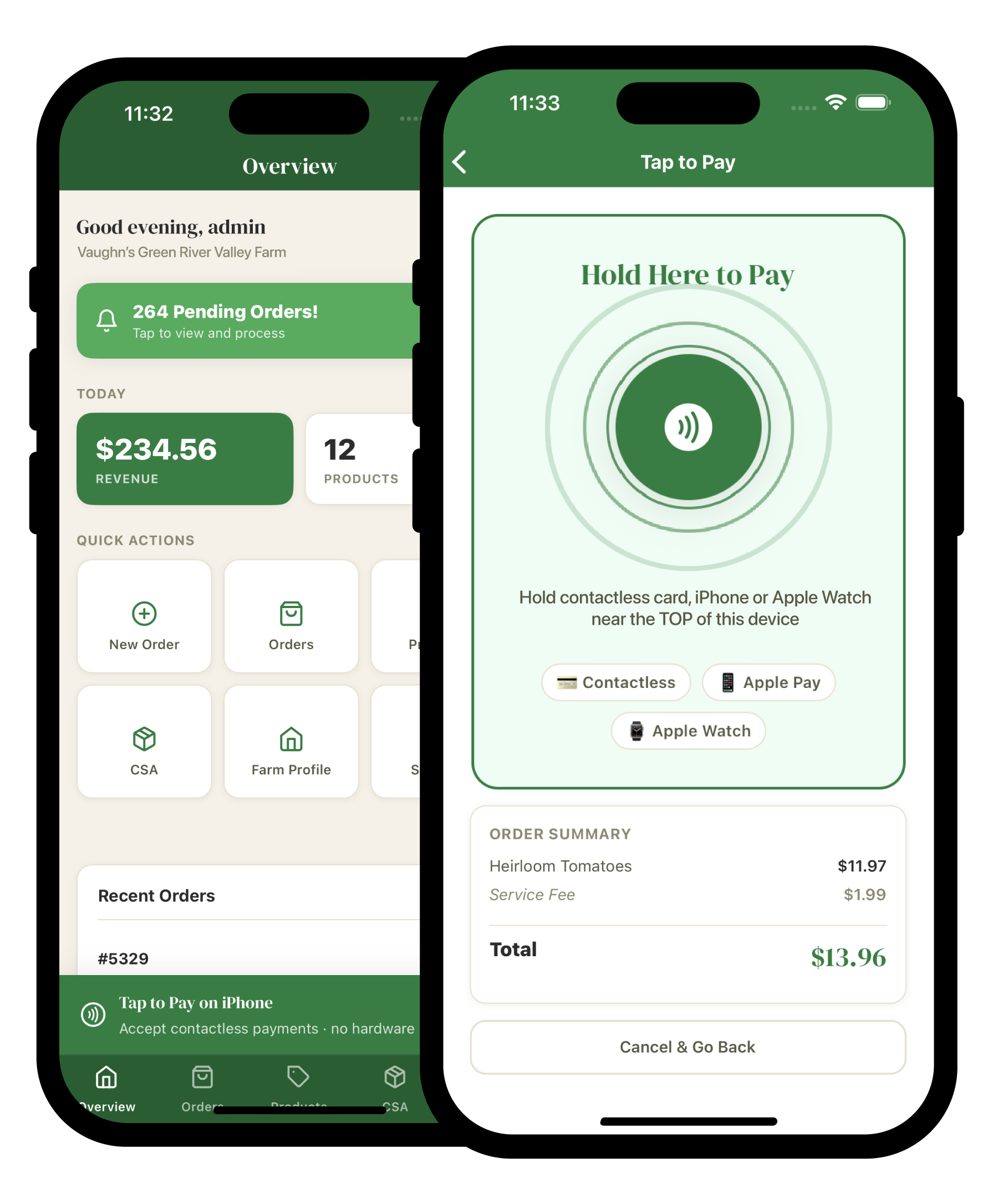 FarmTab Store Manager Tap to Pay checkout screen